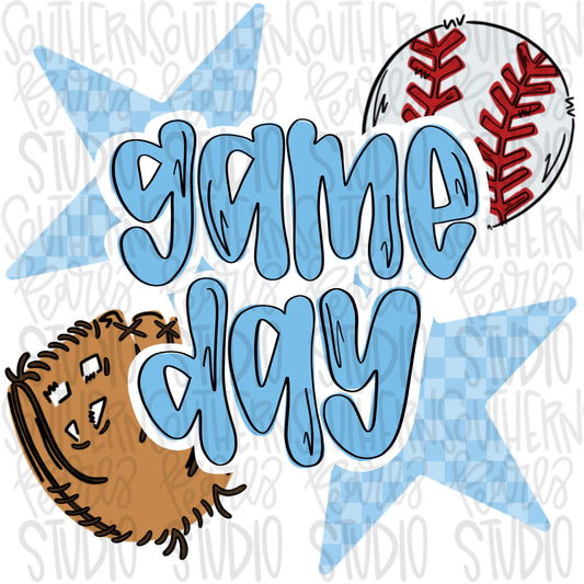 Game Day Baseball | Columbia blue | Go Team | PNG | Sublimation | Design Download