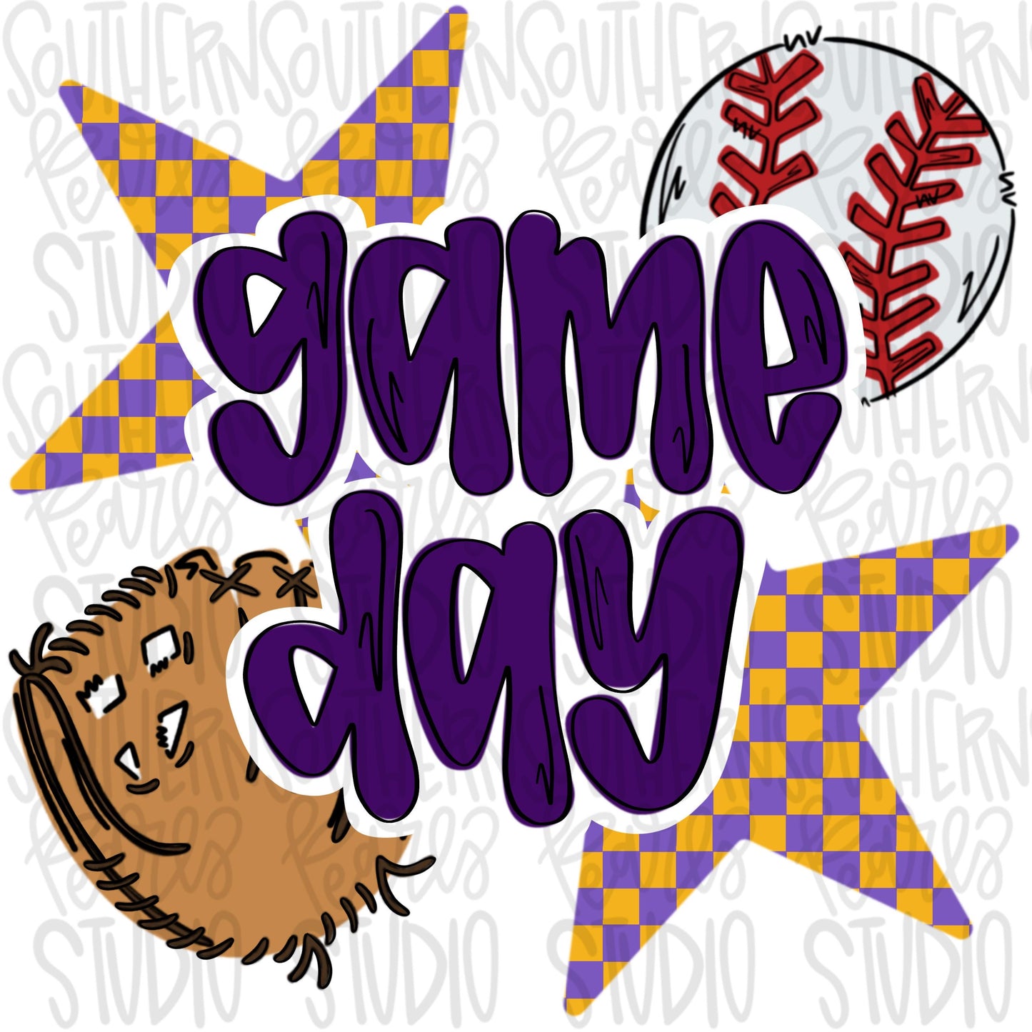 Game Day Baseball | purple and yellow | Go Team | PNG | Sublimation | Design Download