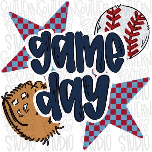 Game Day Baseball | red and navy | Go Team | PNG | Sublimation | Design Download