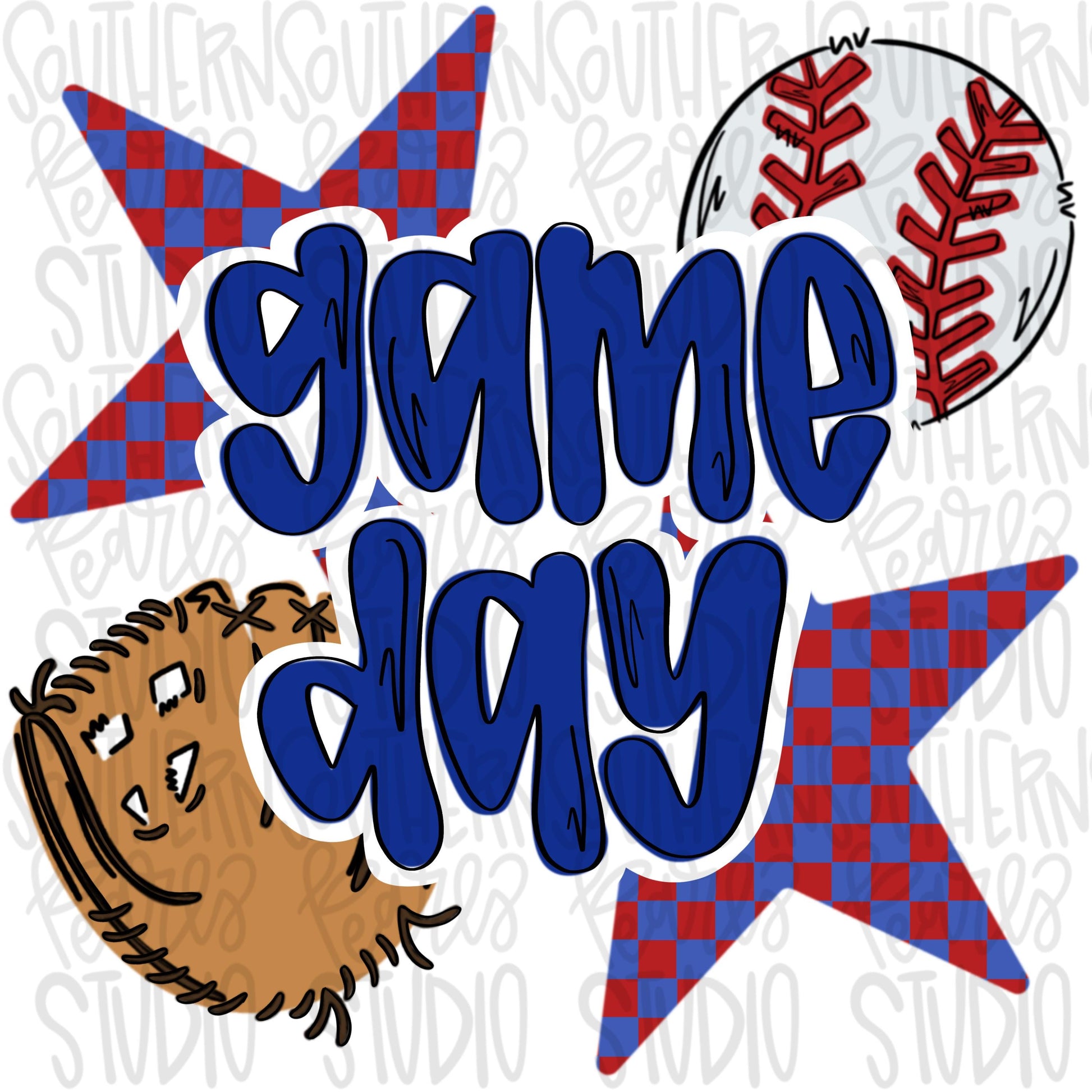 Game Day Baseball | red and royal | Go Team | PNG | Sublimation | Design Download