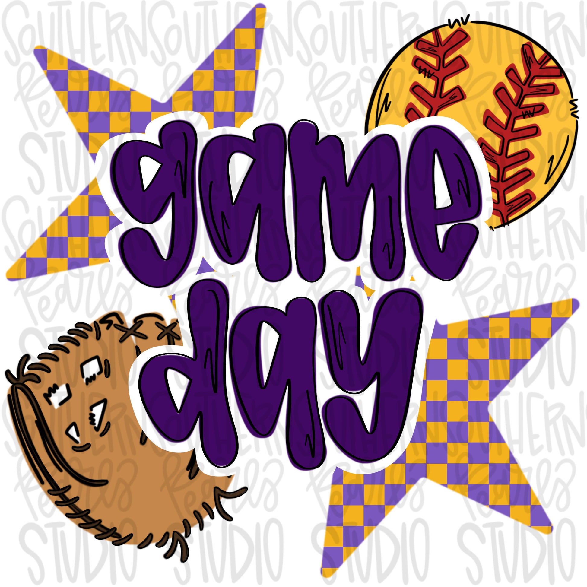 Game Day Softball | purple and yellow | Go Team | PNG | Sublimation | Design Download