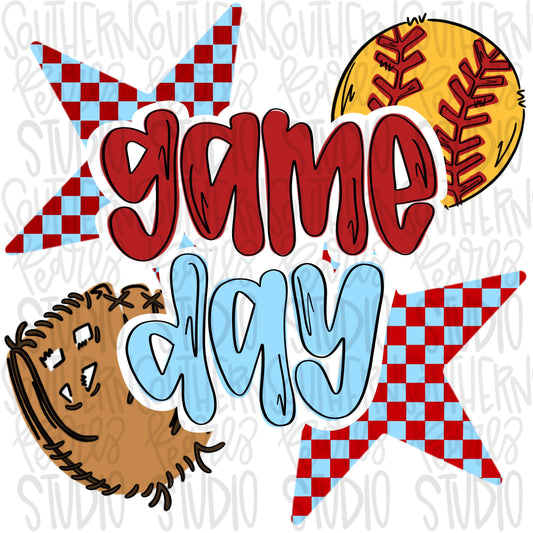 Game Day Softball | red and Columbia blue | Go Team | PNG | Sublimation | Design Download