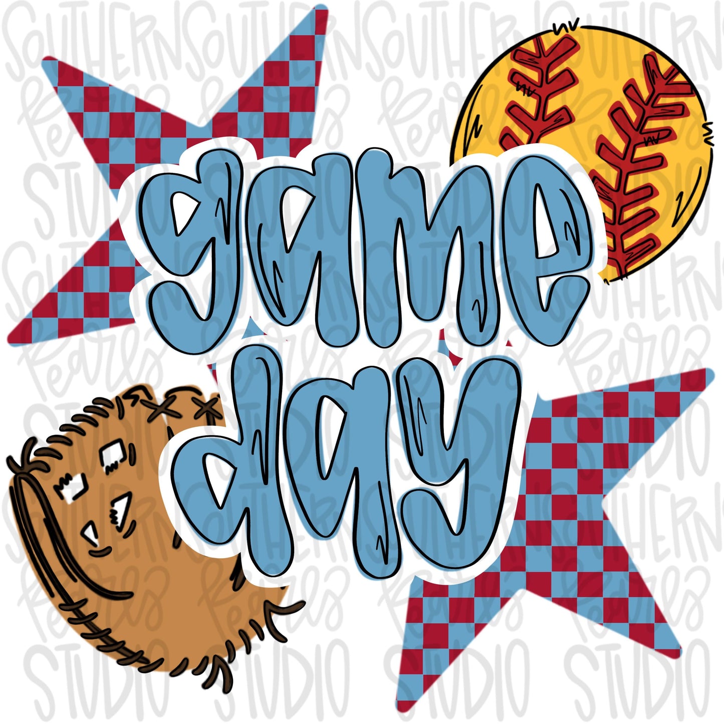 Game Day Softball | red and Columbia blue | Go Team | PNG | Sublimation | Design Download