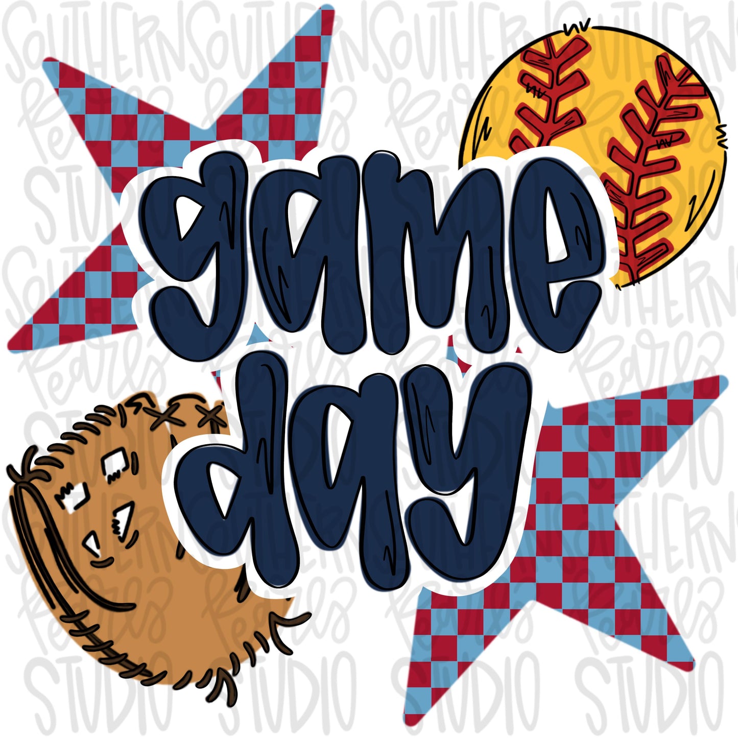 Game Day Softball | red and navy | Go Team | PNG | Sublimation | Design Download