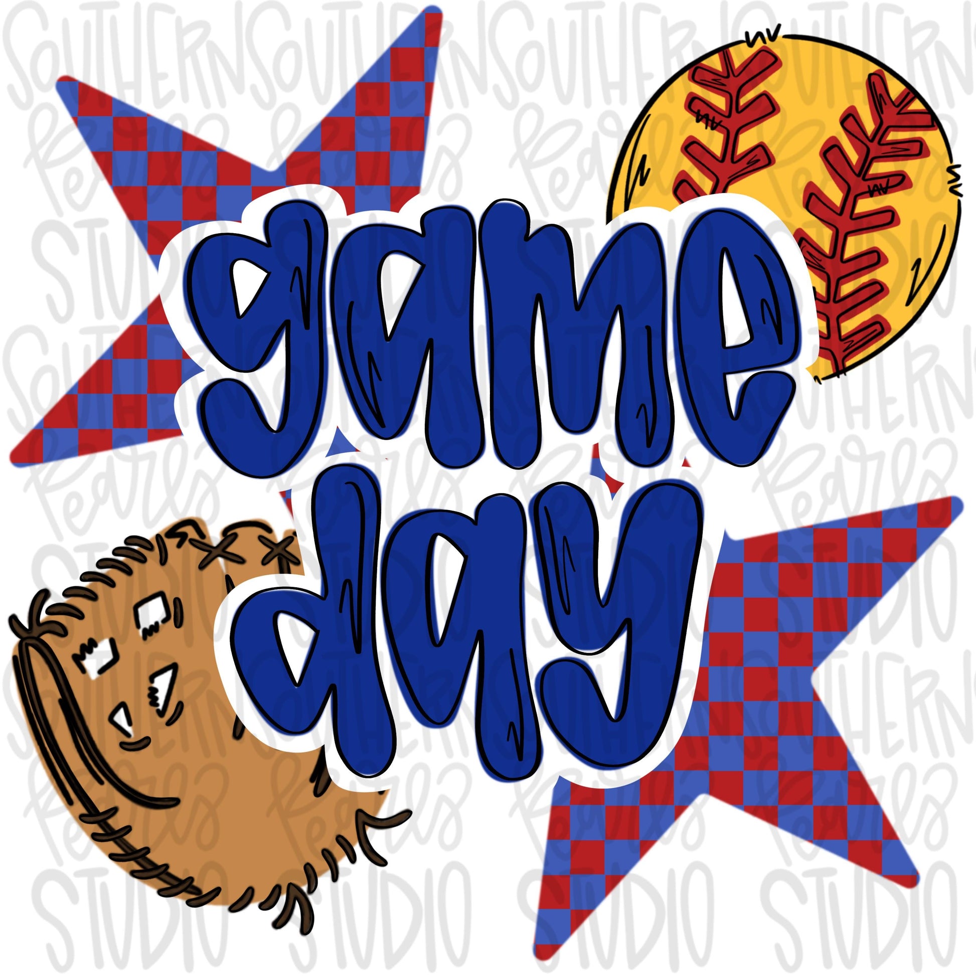 Game Day Softball | red and royal | Go Team | PNG | Sublimation | Design Download