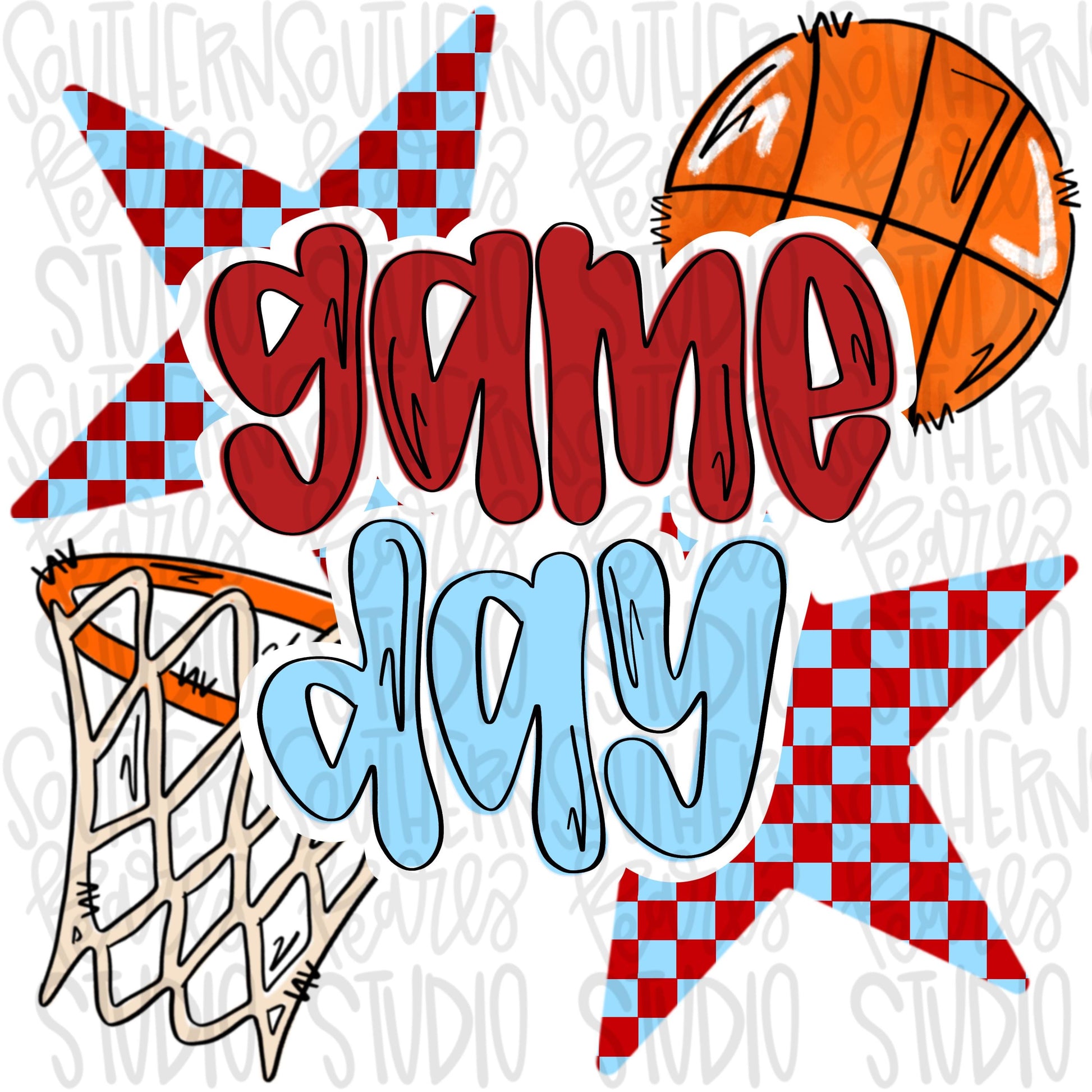 Game Day basketball | Red and Carolina blue | Go Team | PNG | Sublimation | Design Download