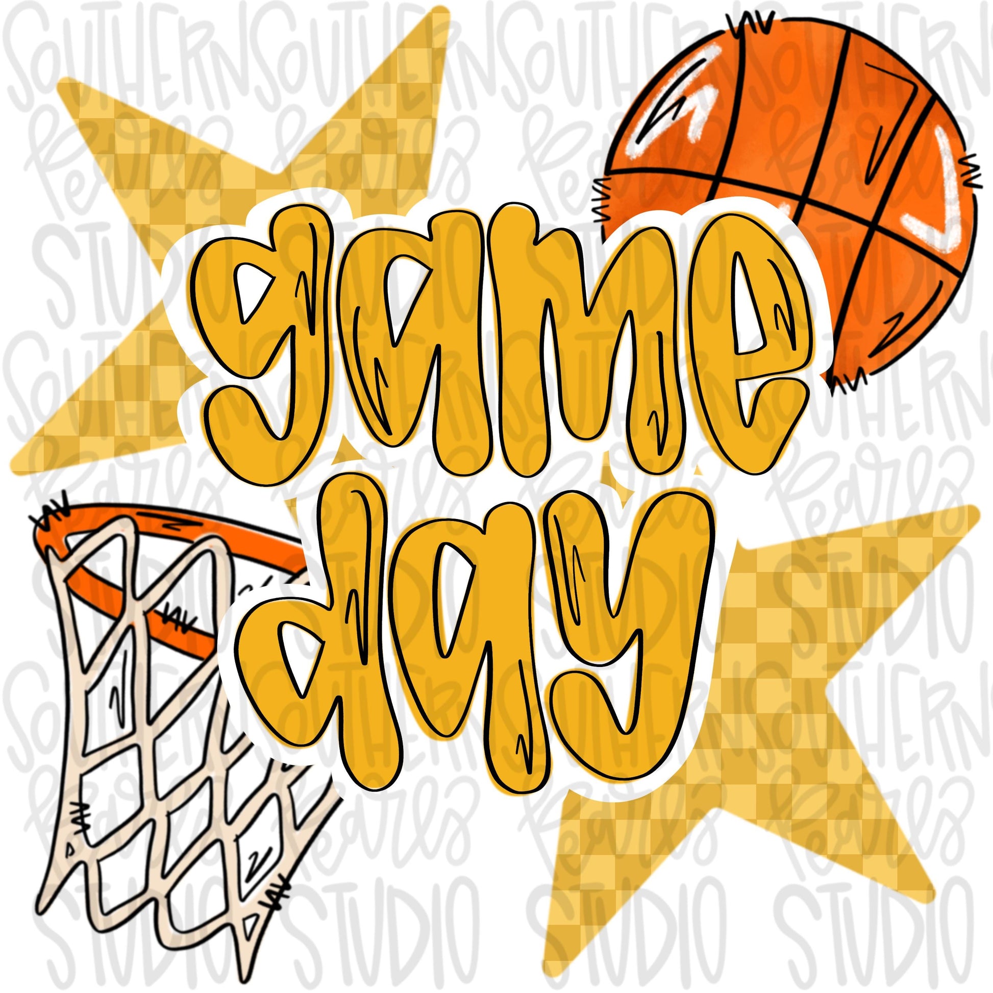 Game Day basketball | yellow | Go Team | PNG | Sublimation | Design Download