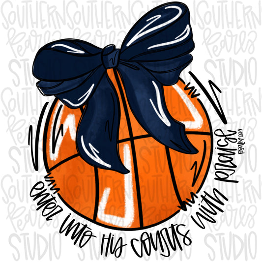 Enter his courts with praise basketball with bow | Navy | Go Team | PNG | Sublimation | Design Download