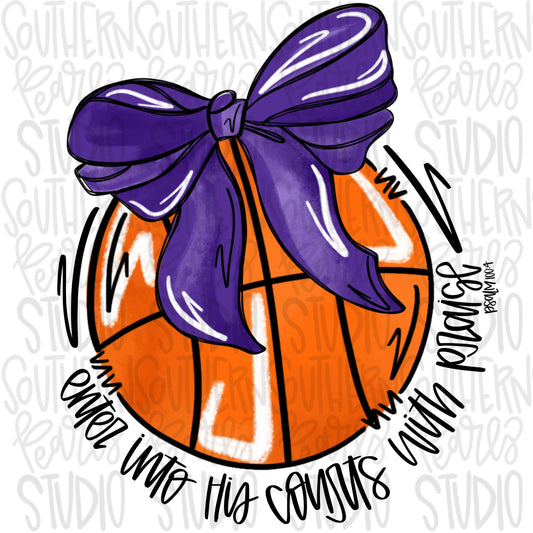 Enter his courts with praise basketball with bow | Purple | Go Team | PNG | Sublimation | Design Download