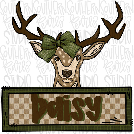 Deer with bow and name patch | Sublimation Design | Digital Download | Women’s, Kids Shirt PNG