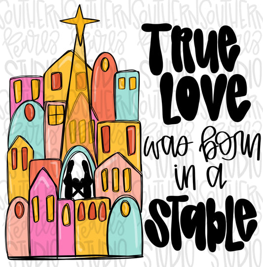 True love was born in a stable | Nativity | Sublimation Design | Digital Download | Women’s, Kids Shirt PNG