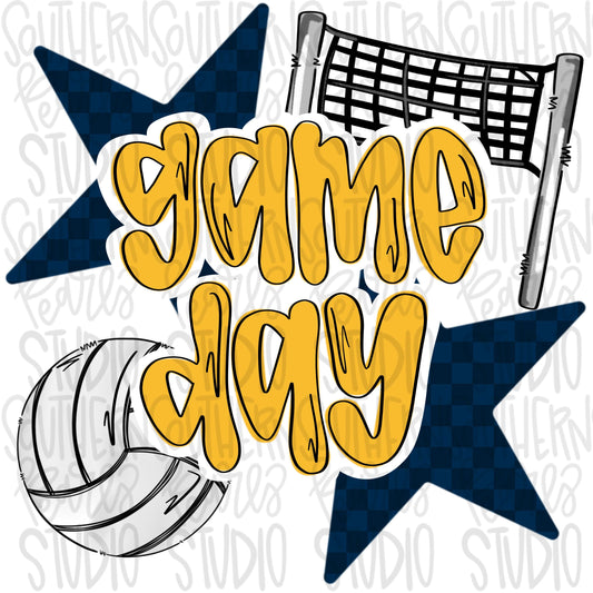 Game Day volleyball | navy and yellow | Go Team | PNG | Sublimation | Design Download