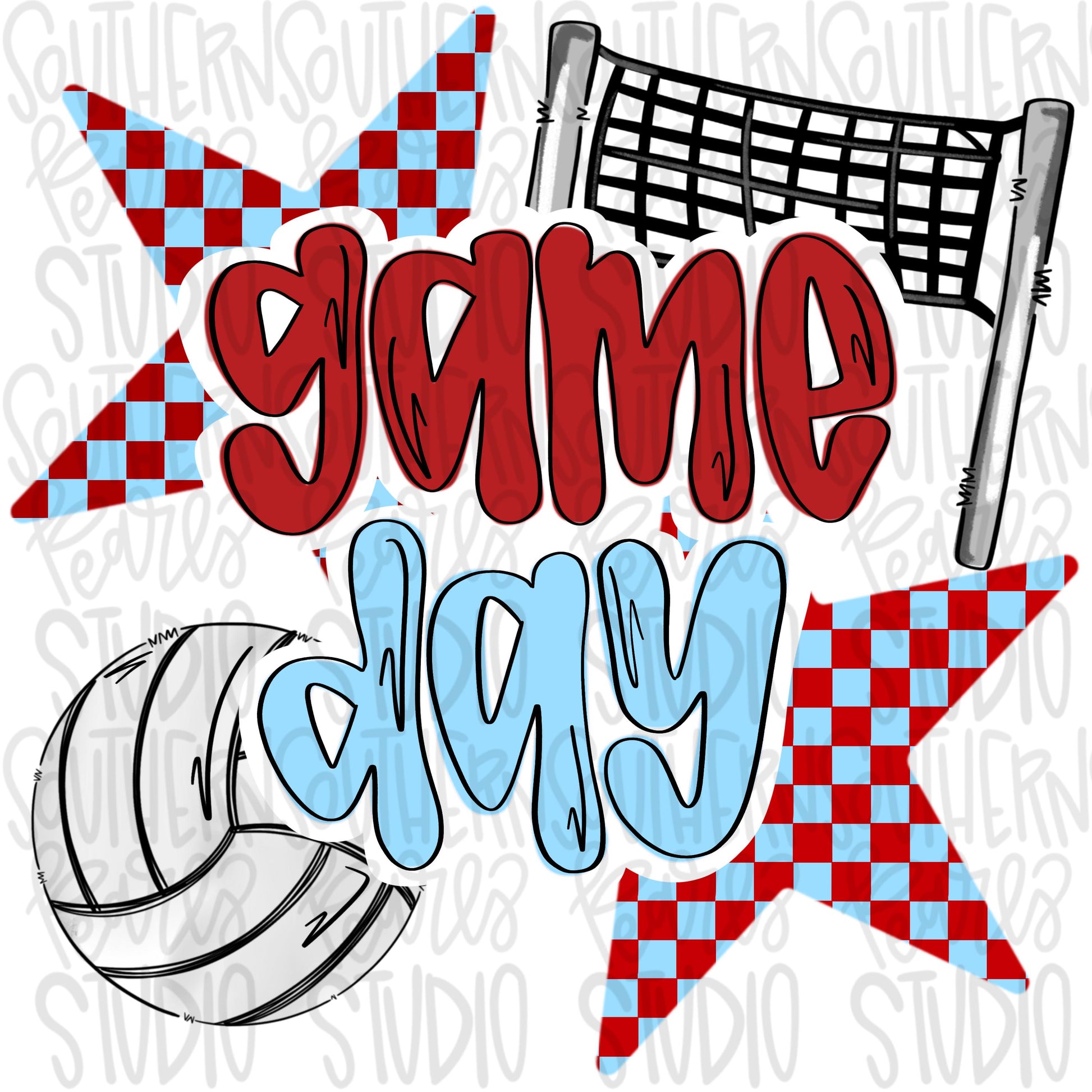 Game Day volleyball | Red and Columbia Blue | Go Team | PNG | Sublimation | Design Download