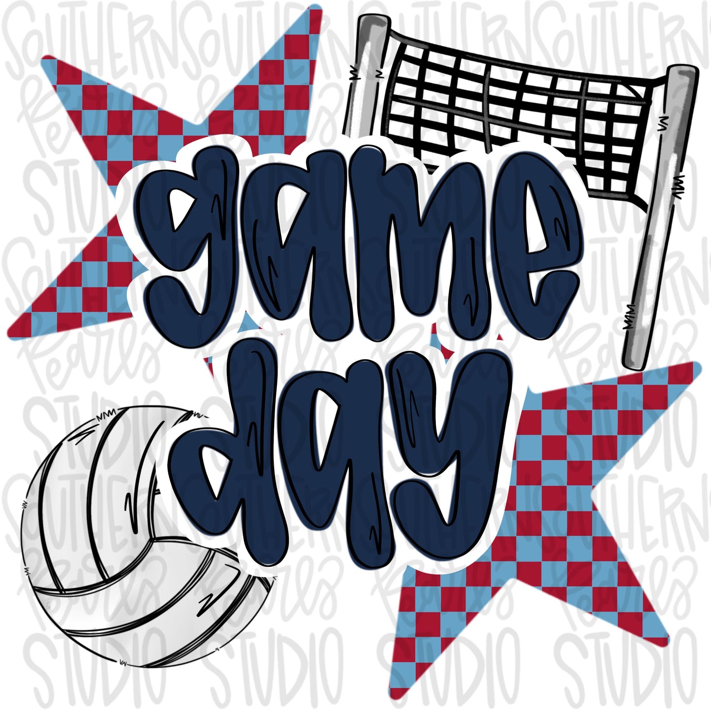 Game Day volleyball | red and navy | Go Team | PNG | Sublimation | Design Download