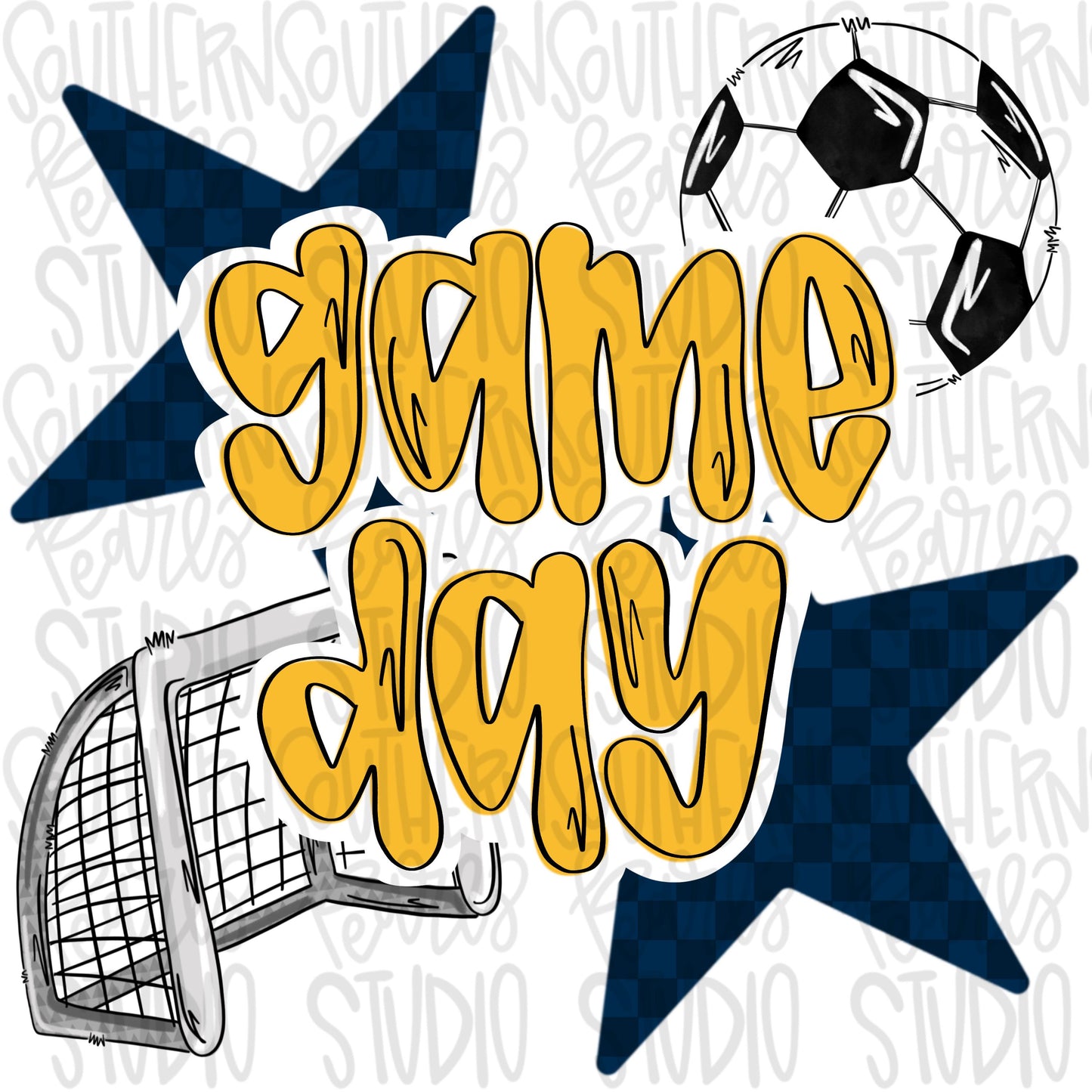 Game Day soccer | navy and yellow | Go Team | PNG | Sublimation | Design Download