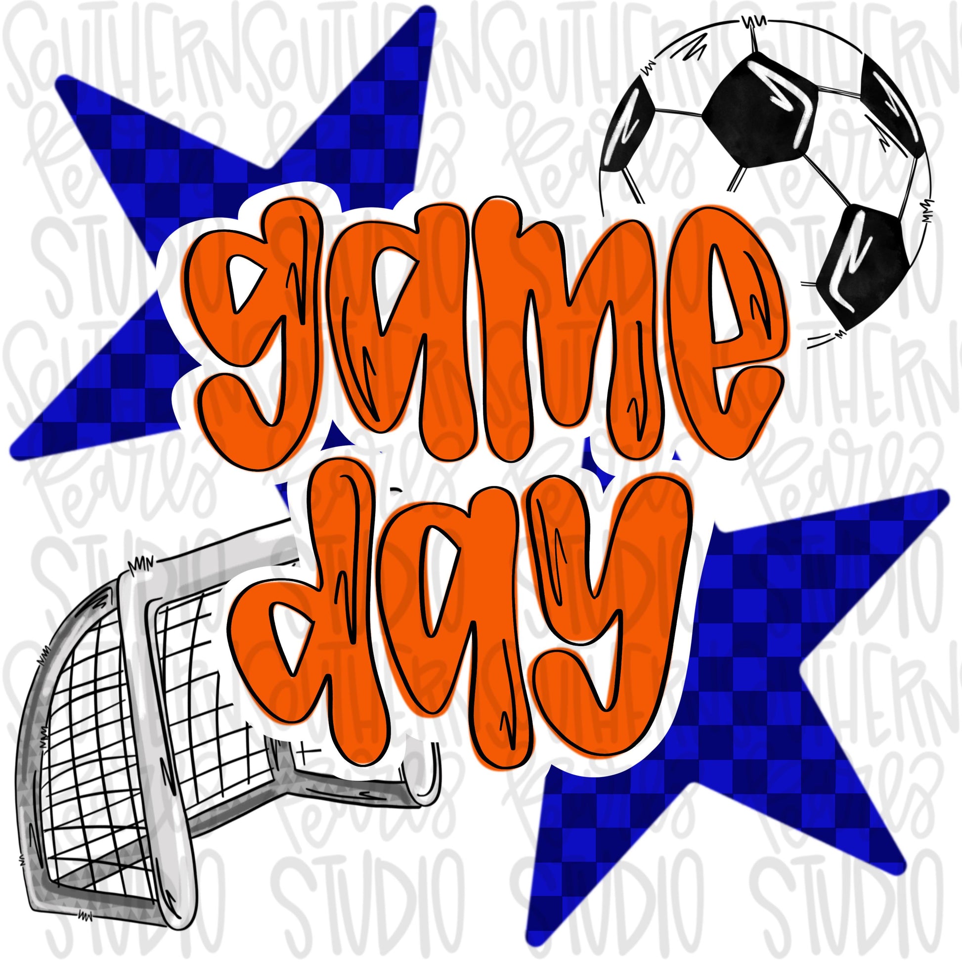 Game Day soccer | Royal and orange | Go Team | PNG | Sublimation | Design Download