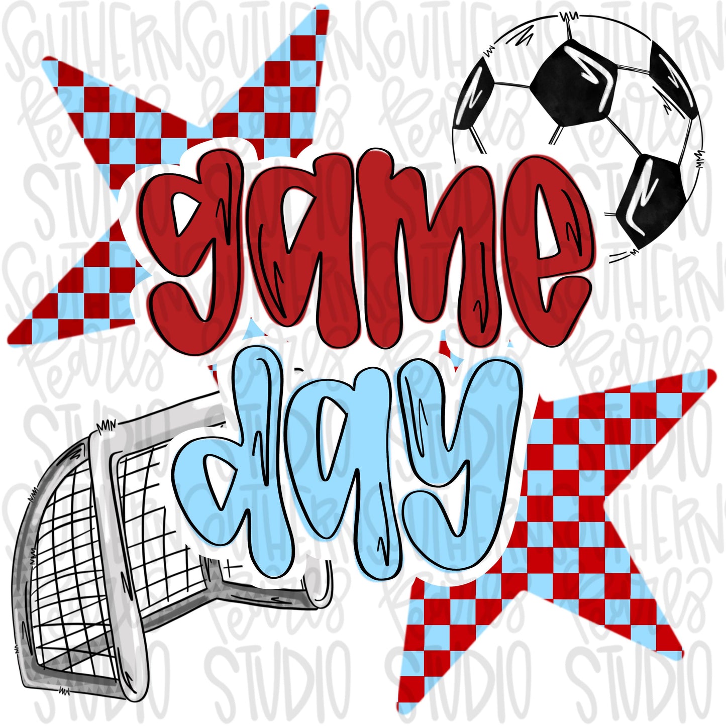 Game Day soccer | Red and Columbia blue | Go Team | PNG | Sublimation | Design Download