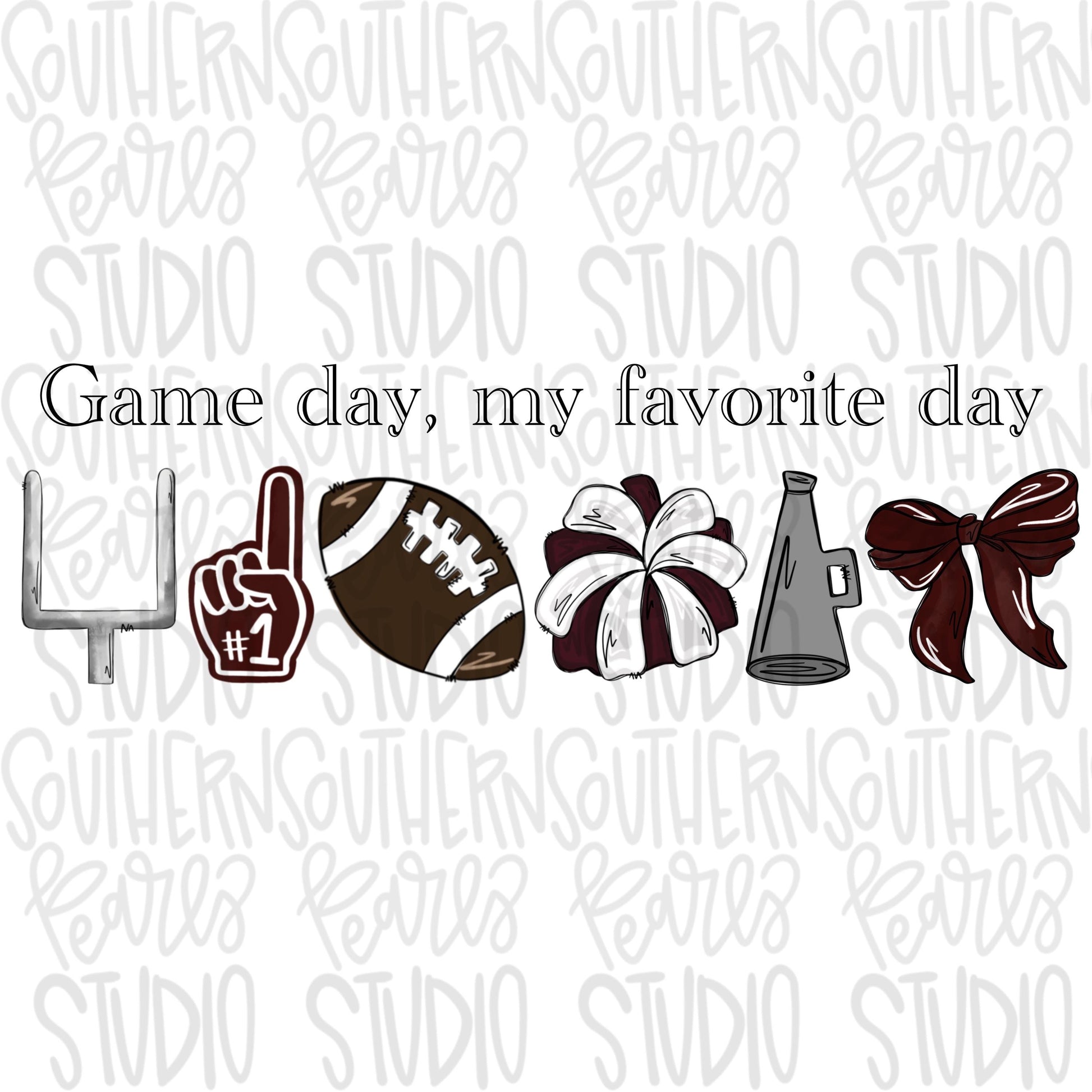 Game Day my favorite day | Football and helmet and pom pom | maroon | Go Team | PNG | Sublimation | Design Download