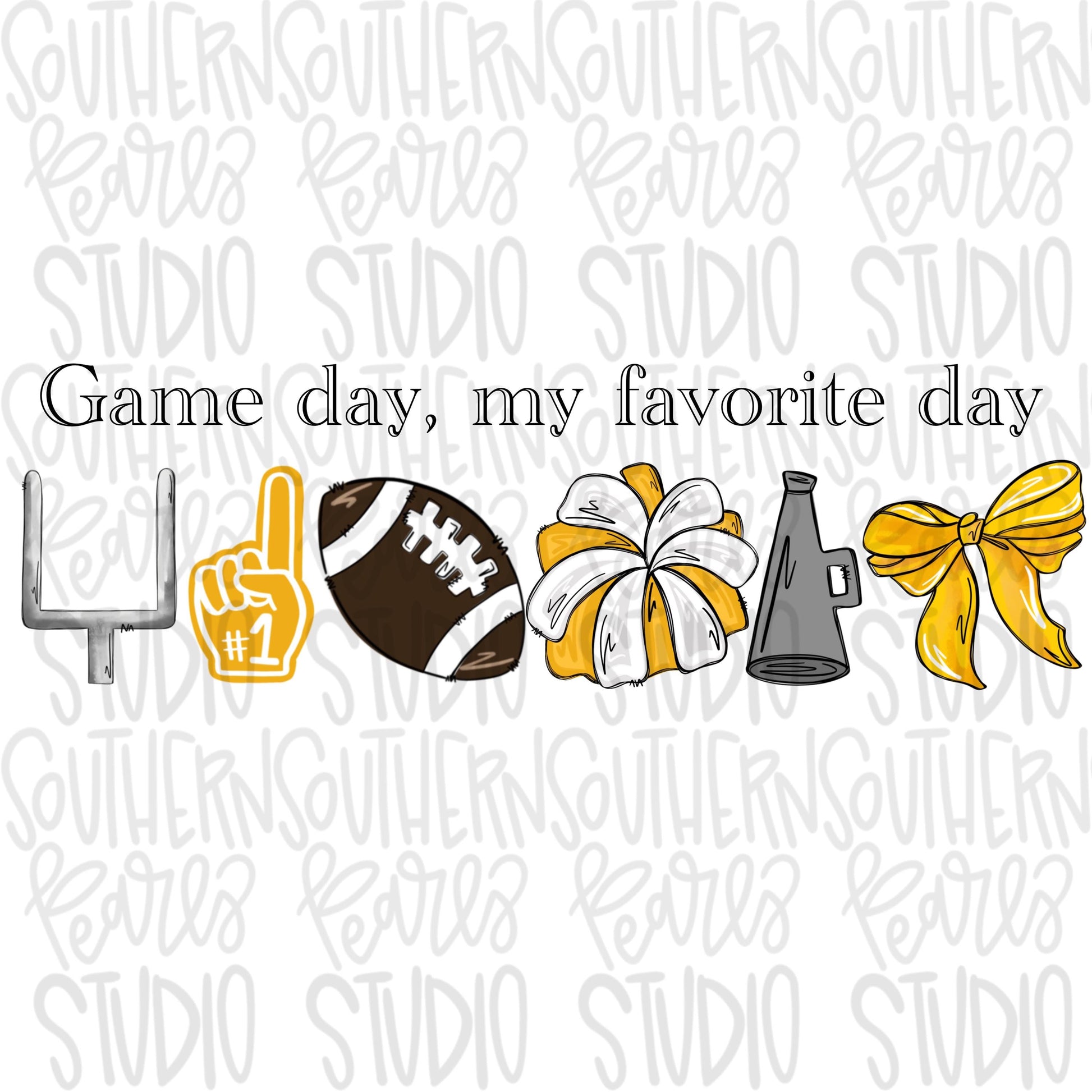 Game Day my favorite day | Football and megaphone and pom pom | yellow | Go Team | PNG | Sublimation | Design Download