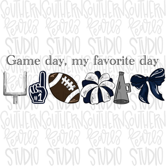 Game Day my favorite day | Football and megaphone and pom pom | navy | Go Team | PNG | Sublimation | Design Download