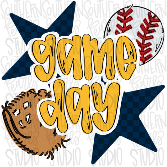 Game Day Baseball | navy and yellow | Go Team | PNG | Sublimation | Design Download