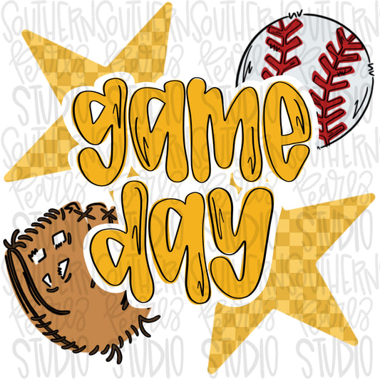 Game Day Baseball | yellow | Go Team | PNG | Sublimation | Design Download