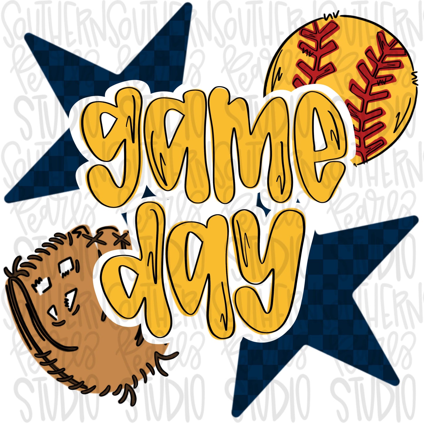 Game Day Softball | navy and yellow | Go Team | PNG | Sublimation | Design Download