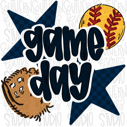 Game Day Softball | navy | Go Team | PNG | Sublimation | Design Download