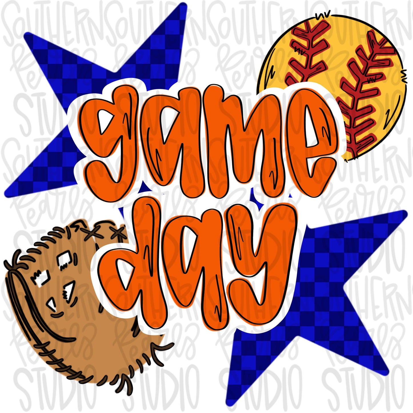 Game Day Softball | Royal and orange | Go Team | PNG | Sublimation | Design Download