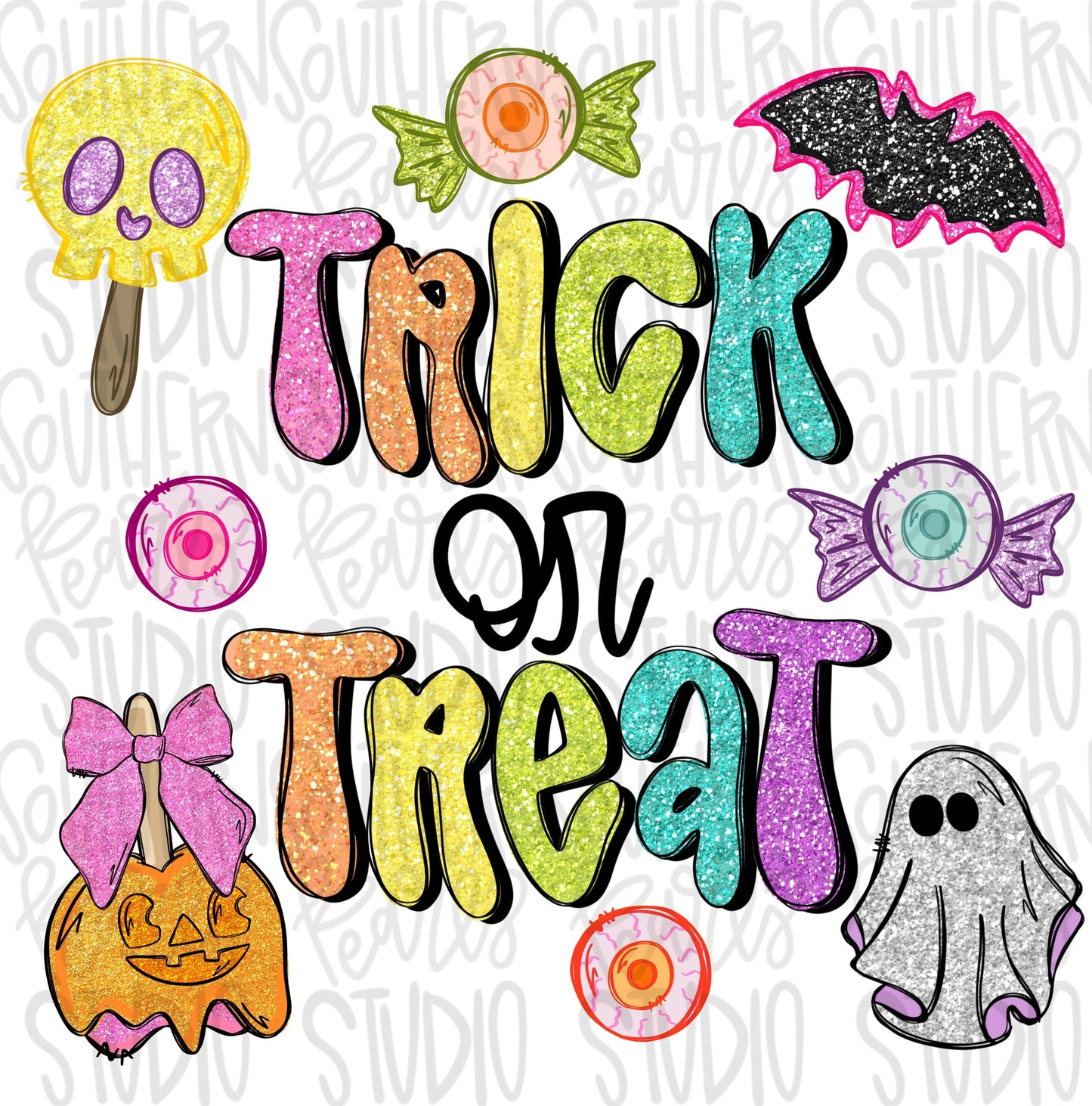 Trick or treat glitter sparkle | bats | Sublimation Design | Digital Download | Women’s, Kids Shirt PNG