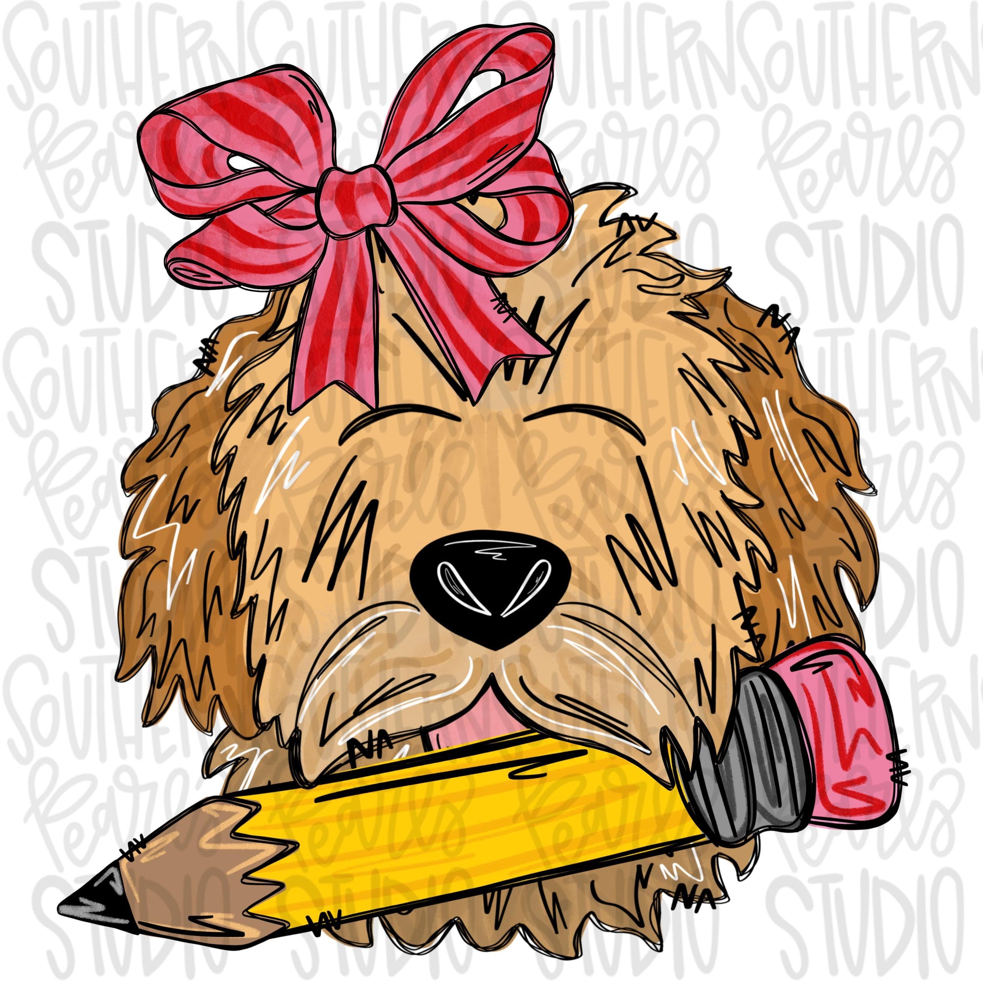 Goldendoodle with pencil girl with and without name patch| Sublimation Design | Digital Download | Women’s, Kids Shirt PNG