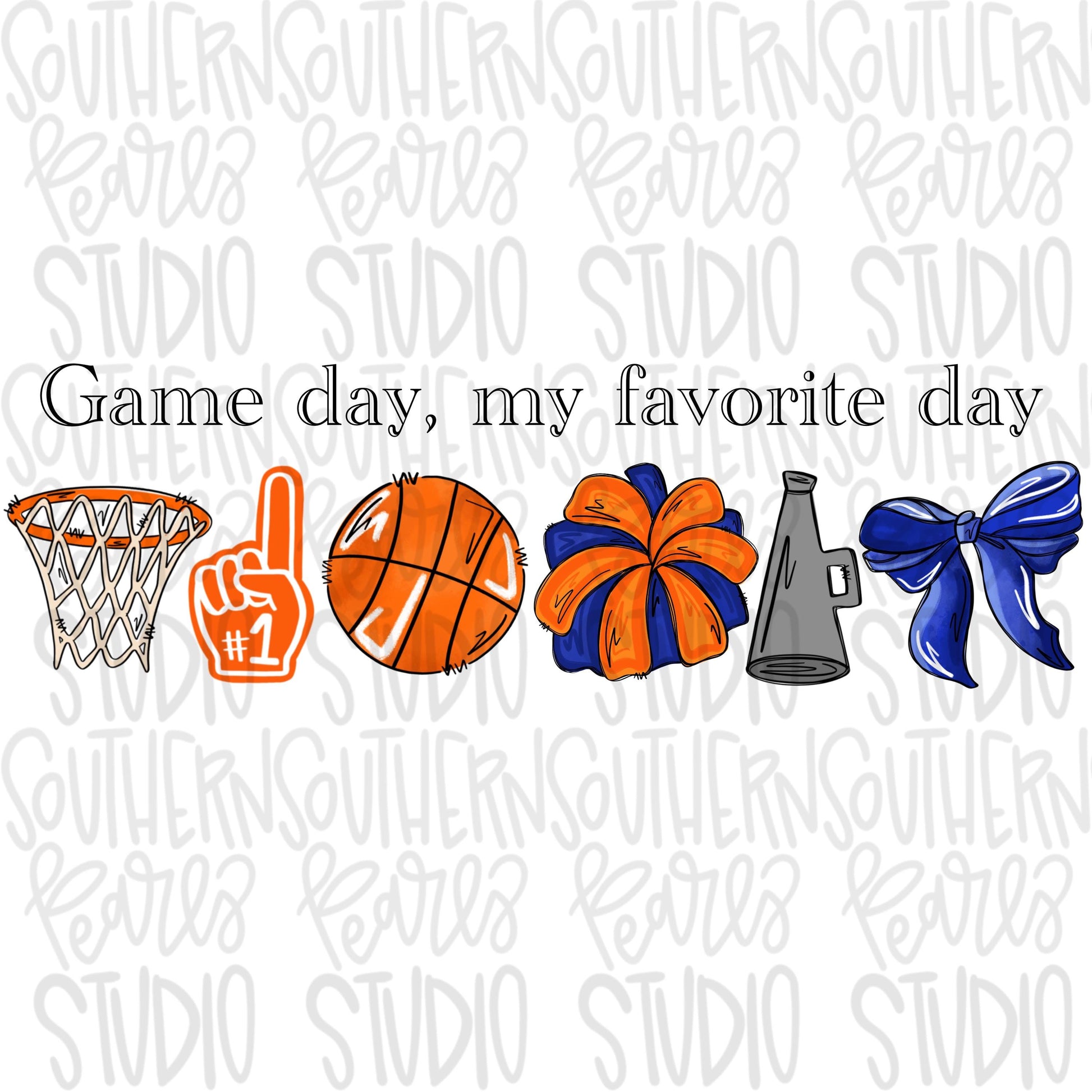 Game Day my favorite day | Basketball and hoop | Royal and orange | Go Team | PNG | Sublimation | Design Download