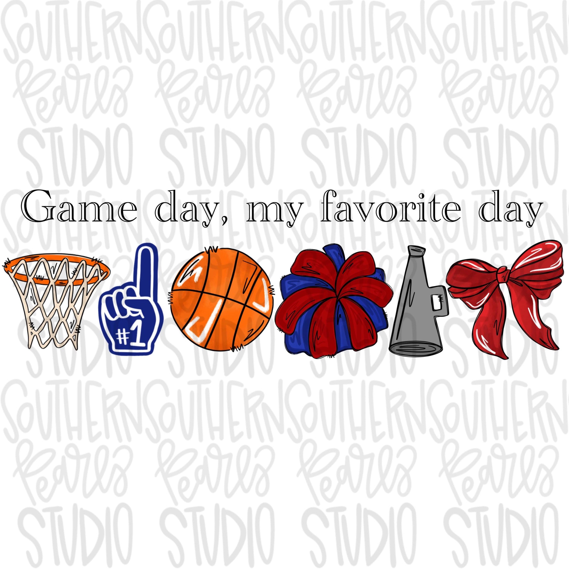 Game Day my favorite day | Basketball and hoop | red and royal | Go Team | PNG | Sublimation | Design Download