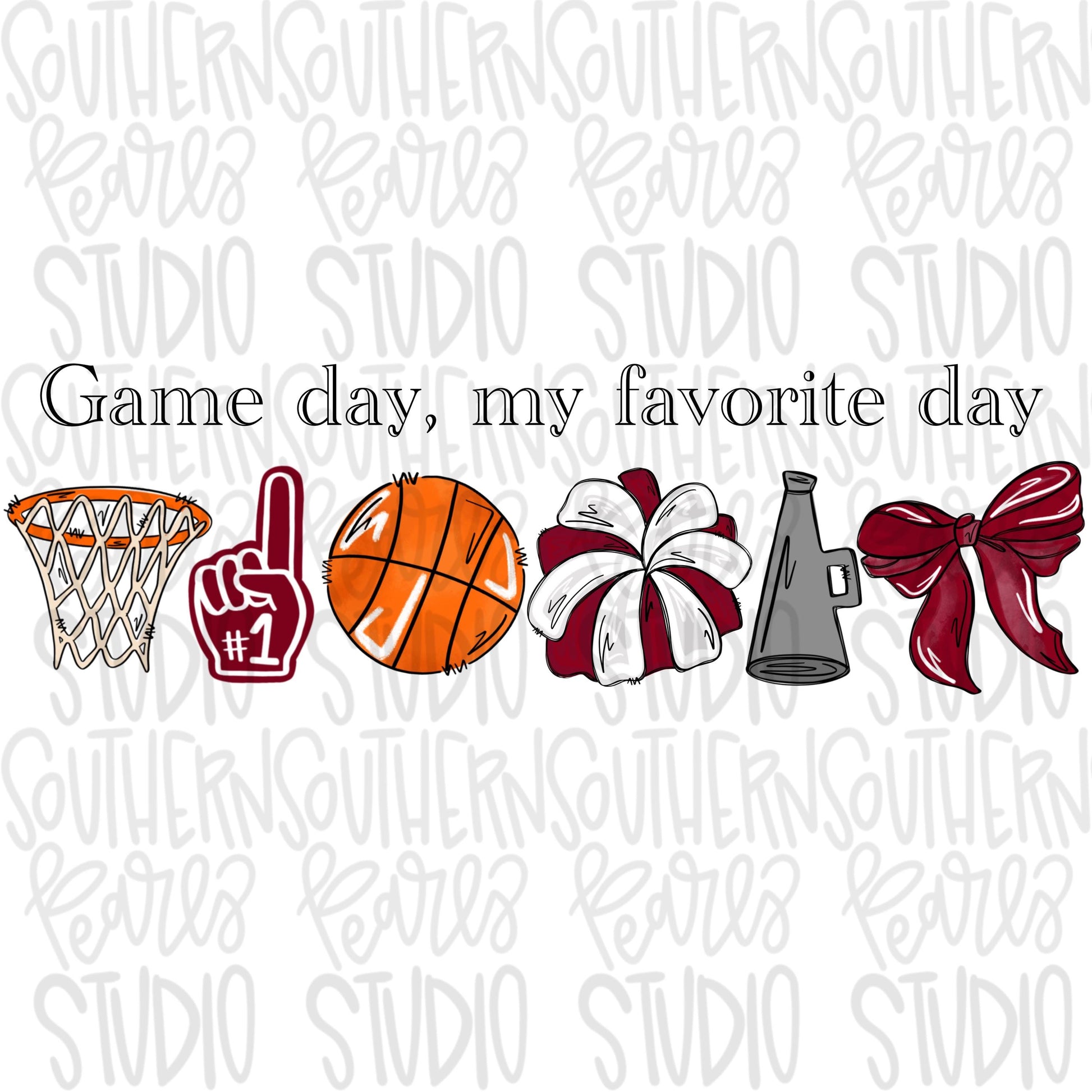 Game Day my favorite day | Basketball and hoop | crimson | Go Team | PNG | Sublimation | Design Download