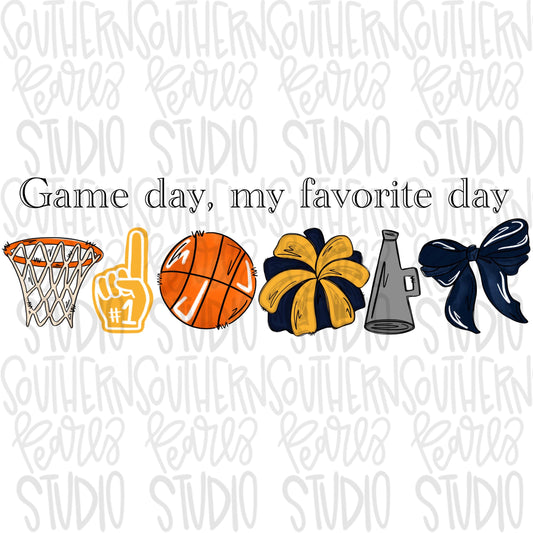 Game Day my favorite day | Basketball and hoop | navy and yellow | Go Team | PNG | Sublimation | Design Download