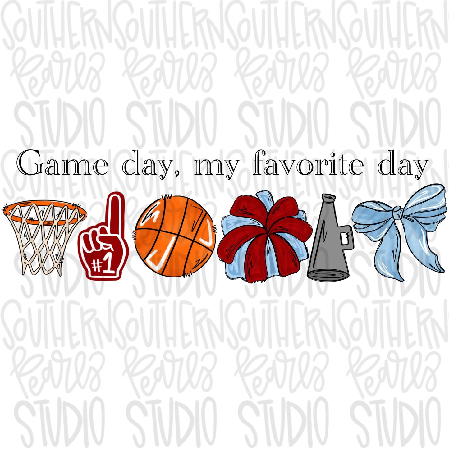 Game Day my favorite day | Basketball and hoop | Columbia blue and red | Go Team | PNG | Sublimation | Design Download