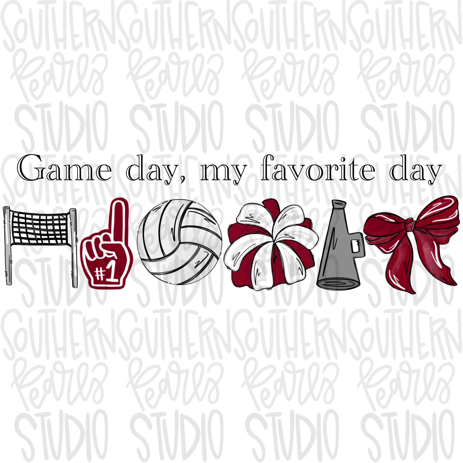 Game Day my favorite day | volleyball and net | crimson | Go Team | PNG | Sublimation | Design Download