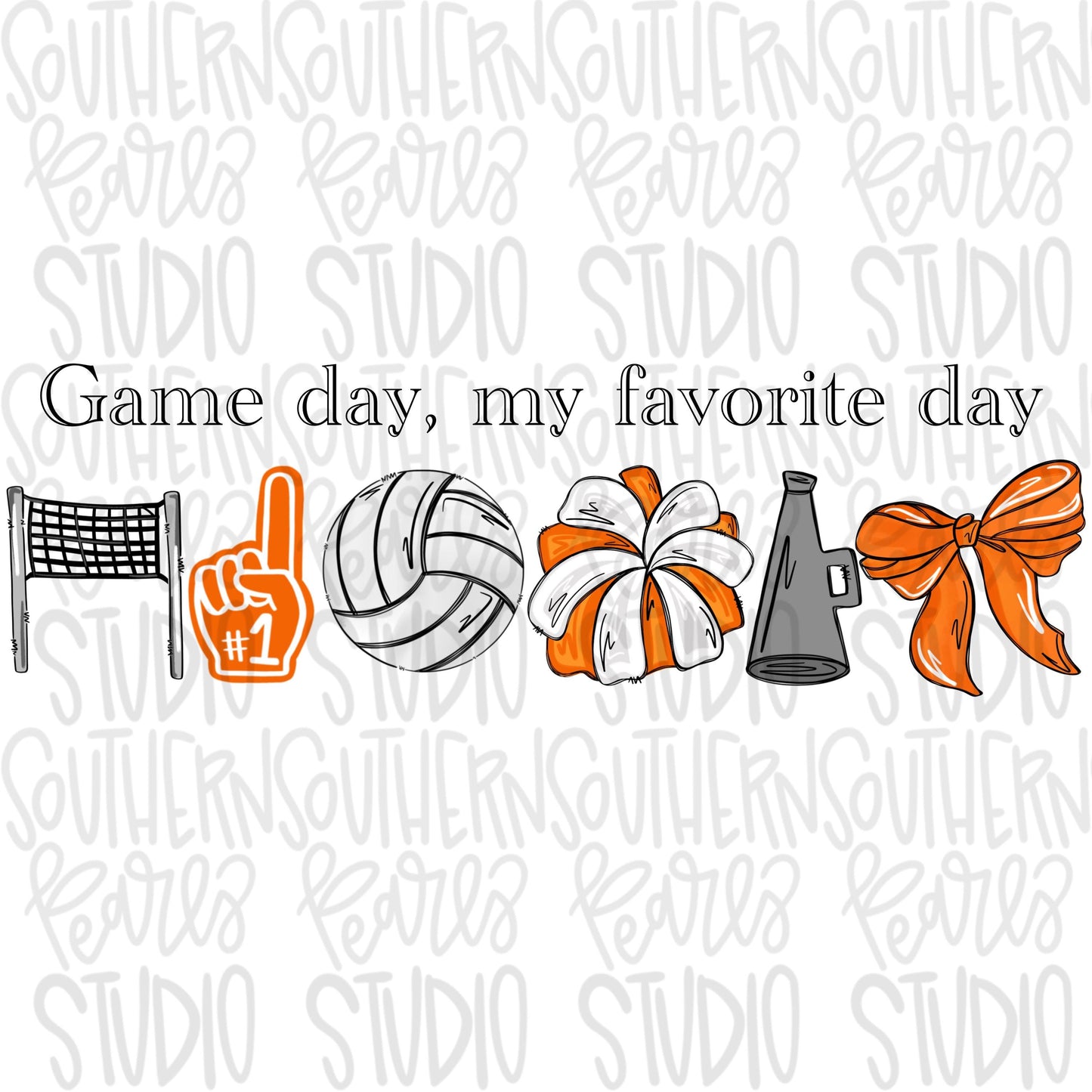 Game Day my favorite day | volleyball and net | orange | Go Team | PNG | Sublimation | Design Download