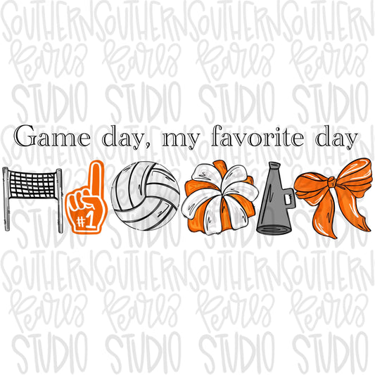 Game Day my favorite day | volleyball and net | orange | Go Team | PNG | Sublimation | Design Download