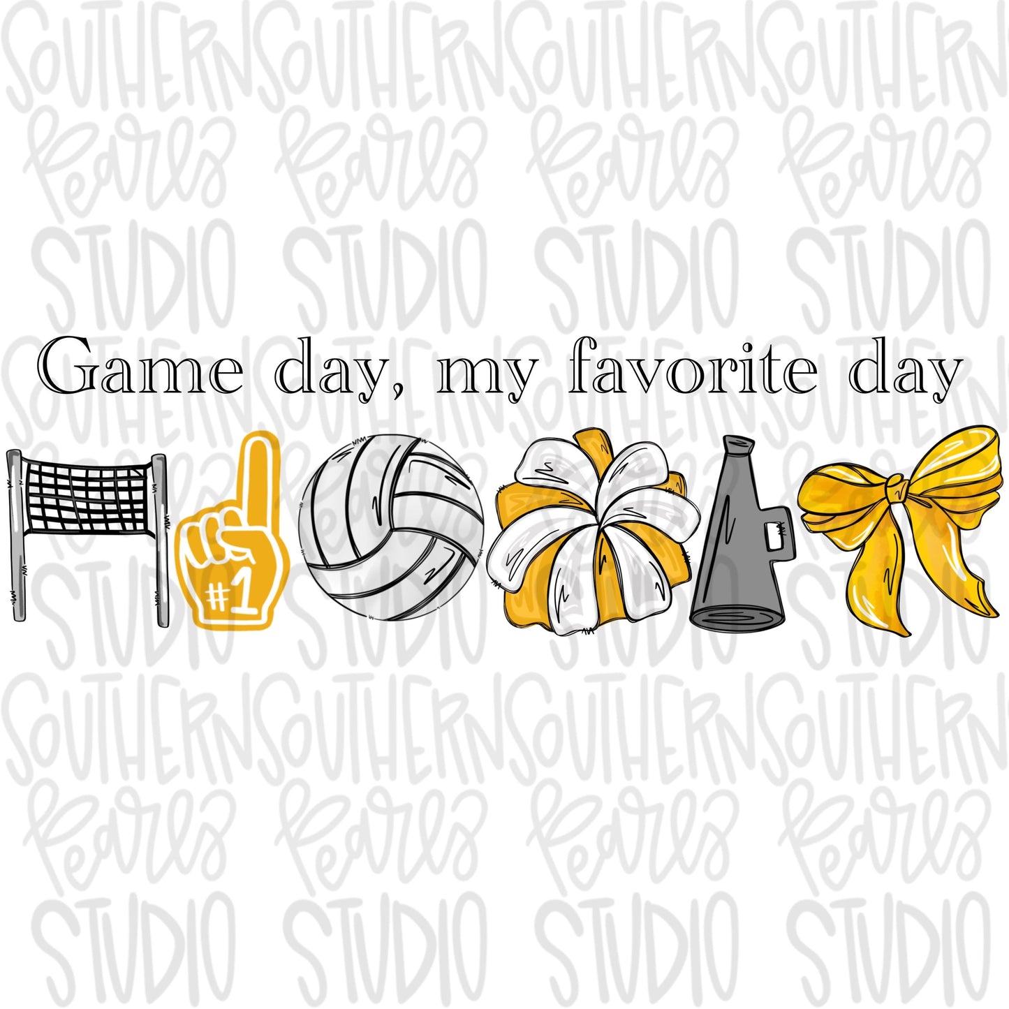 Game Day my favorite day | volleyball and net | yellow | Go Team | PNG | Sublimation | Design Download