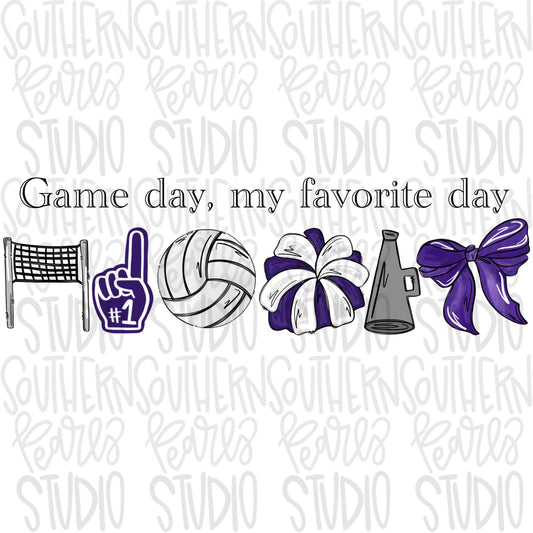 Game Day my favorite day | volleyball and net | purple | Go Team | PNG | Sublimation | Design Download