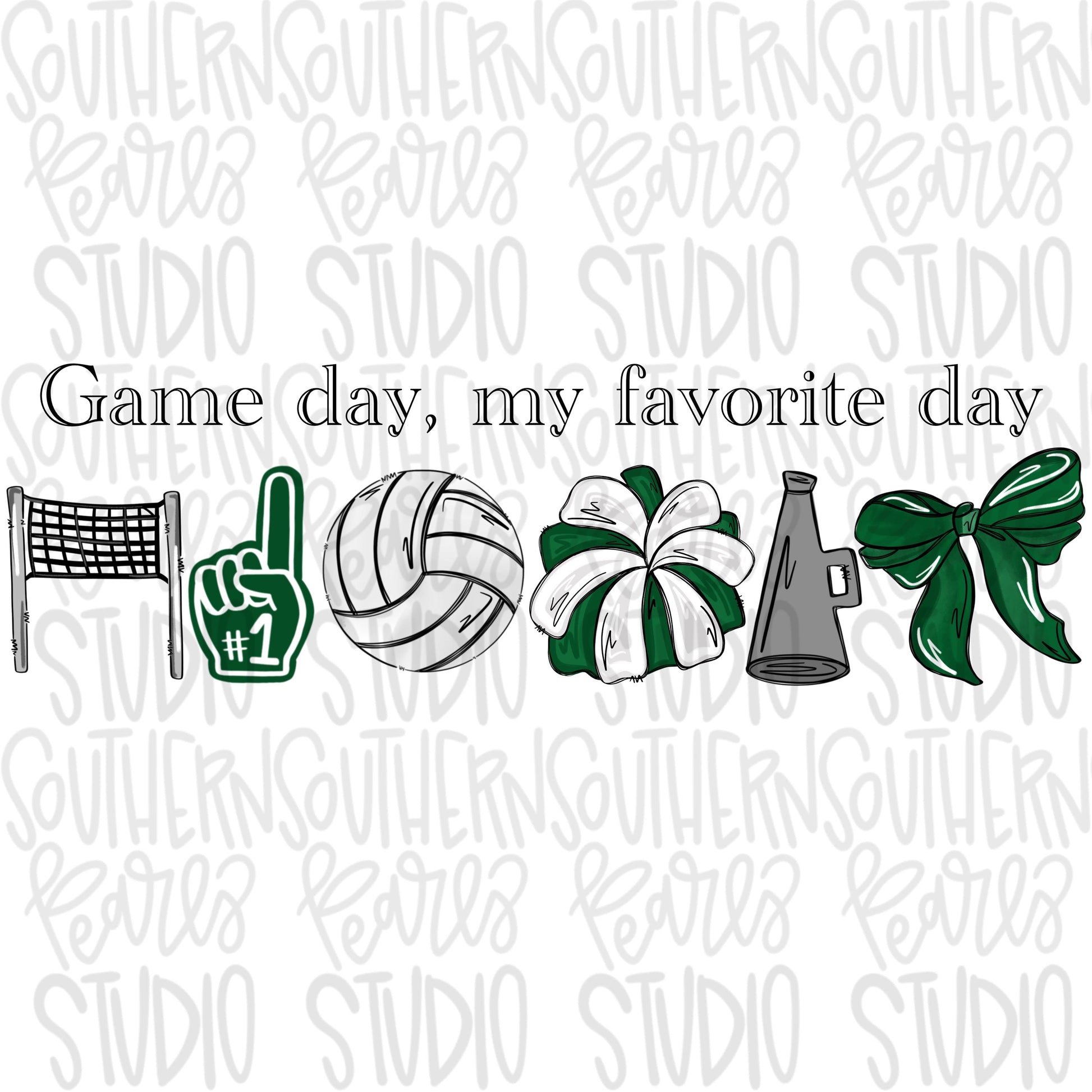 Game Day my favorite day | volleyball and net | green | Go Team | PNG | Sublimation | Design Download