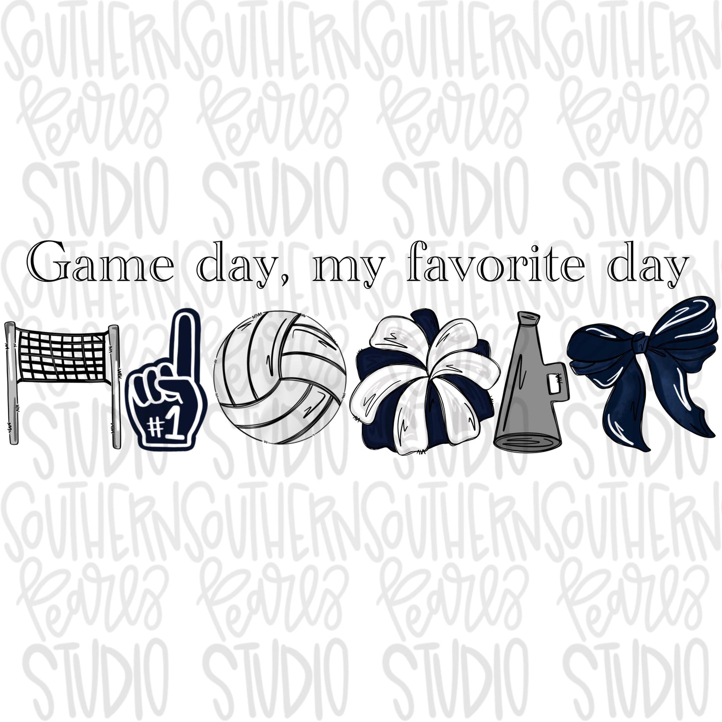 Game Day my favorite day | volleyball and net | navy | Go Team | PNG | Sublimation | Design Download