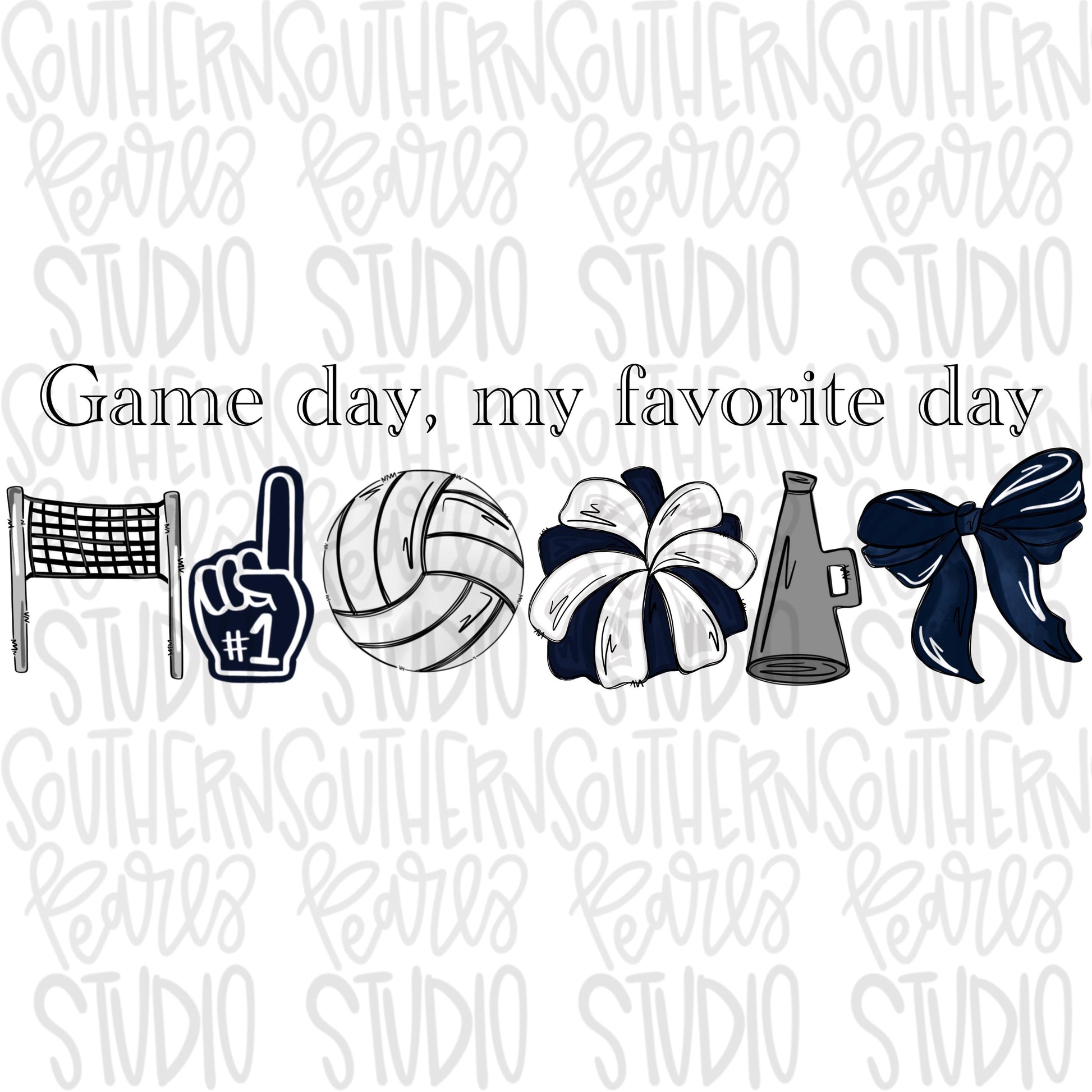 Game Day my favorite day | volleyball and net | navy | Go Team | PNG | Sublimation | Design Download