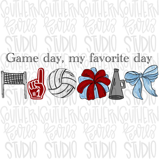 Game Day my favorite day | volleyball and net | Columbia blue and red | Go Team | PNG | Sublimation | Design Download