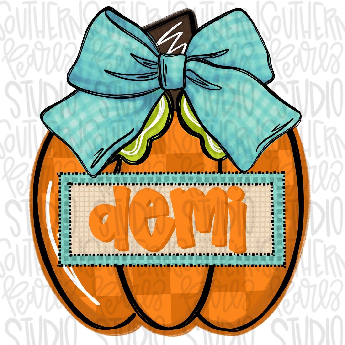 Pumpkin with bow with Name Patch | Sublimation Design | Digital Download | Women’s, Kids Shirt PNG