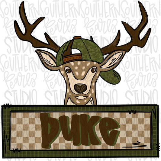 Deer with backwards hat and name patch | Sublimation Design | Digital Download | Women’s, Kids Shirt PNG