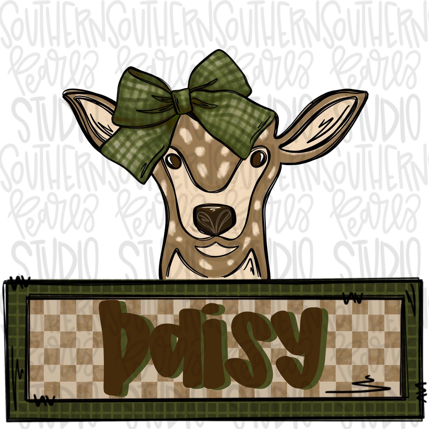 Doe with bow and name patch | Sublimation Design | Digital Download | Women’s, Kids Shirt PNG