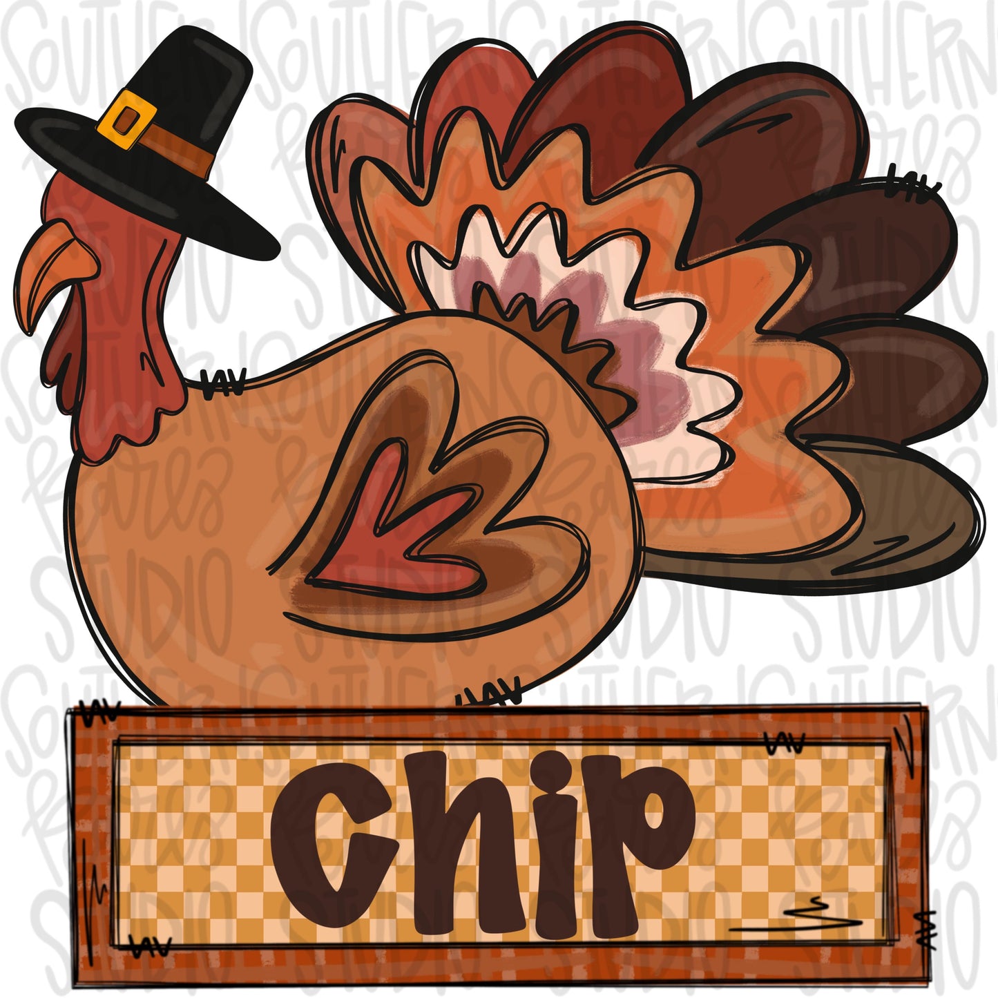 Turkey pilgrim with Name Patch | Sublimation Design | Digital Download | Women’s, Kids Shirt PNG