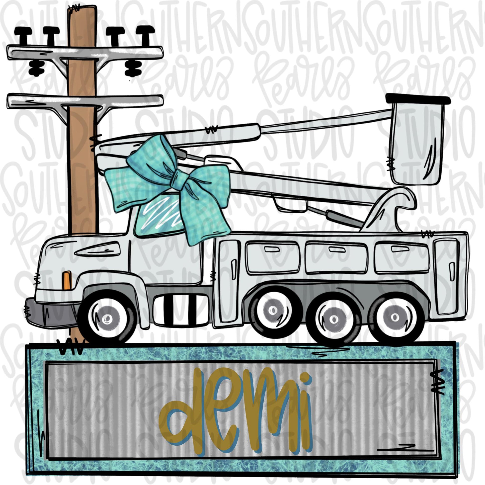 Lineman bucket truck design with name plate girl | Sublimation Design | Digital Download | Women’s, Kids Shirt PNG